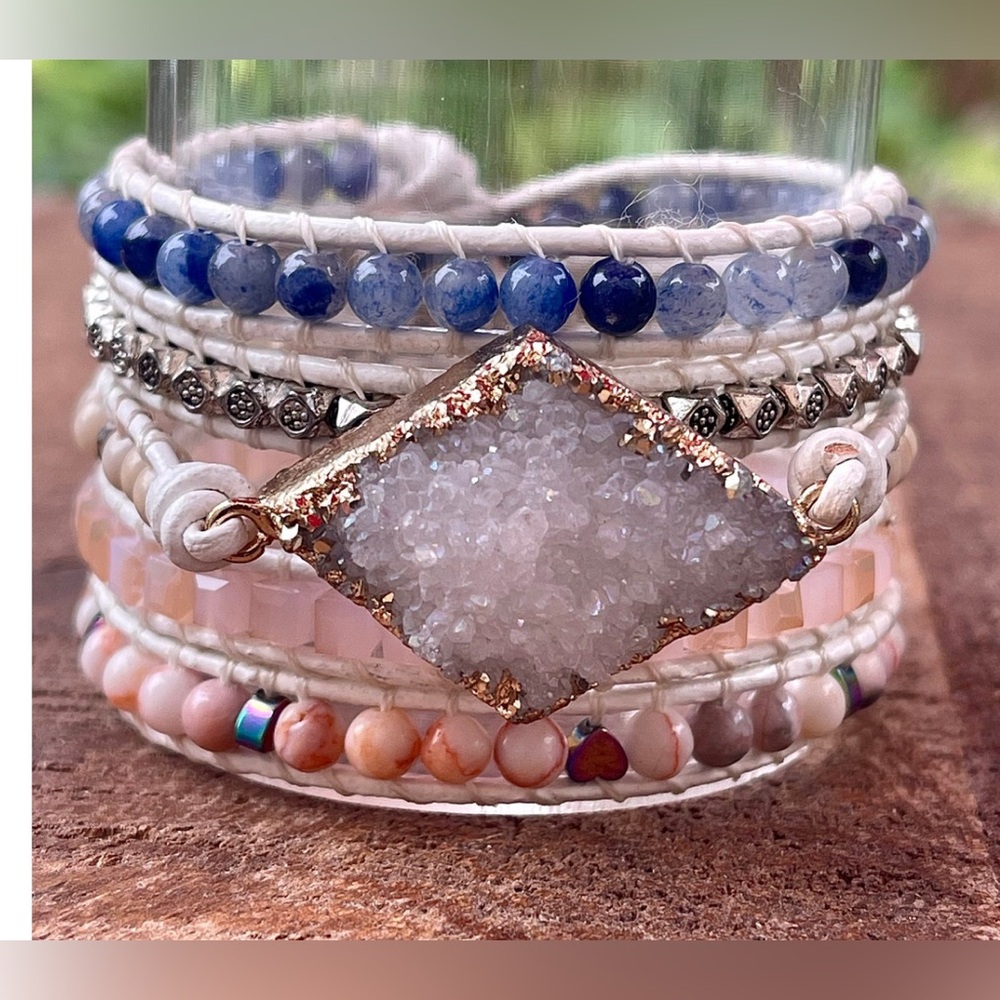 Olivenorma Rose Quartz Kyanite Boho Handmade
Wrap Bracelet
